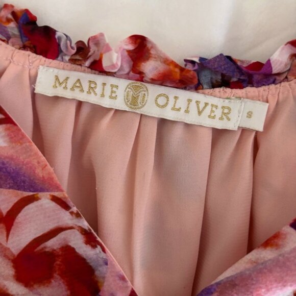 Marie Oliver Maison Ruffle Top Small Watercolor Print Pink Purple - Picture 4 of 4